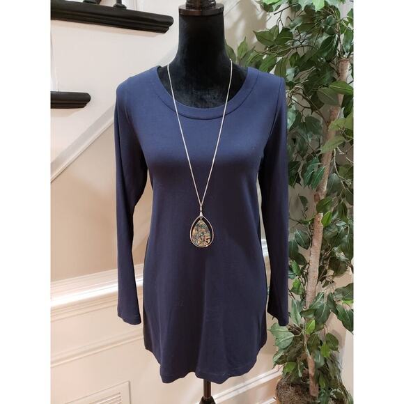 J. Jill Women's Blue Solid Rayon Round Neck Long Sleeve Casual Top Blouse Small - Picture 1 of 12